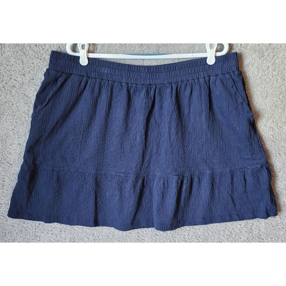 Lands' End Women's Elastic Waist Pull On Crinkle Knit A-Line Skirt Blue Size 2X